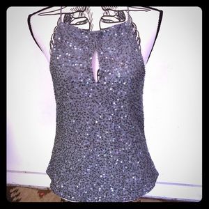 To the Max Grey lined sequin top.